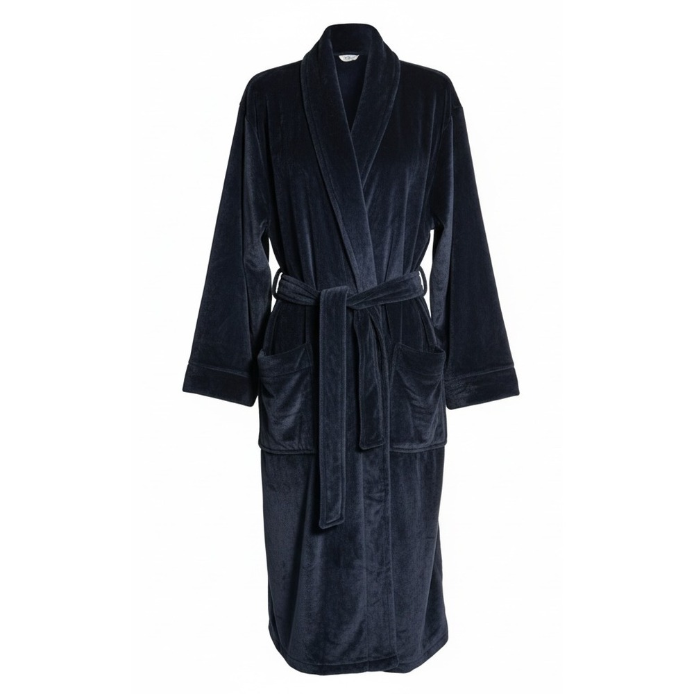 Club Room mens ‎ Navy / Hunter Green Plaid Belted Plush Pajama Robe S/M